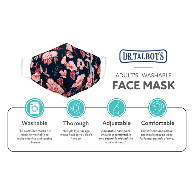 Adult Cup-style Cloth Mask - 1 pack - Pink Flowers on Navy - Dr Talbot's US
