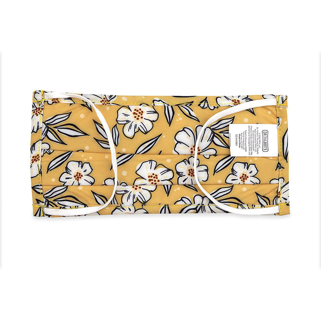 Adult Pleated Cloth Mask - 1 pack - White Flowers on Yellow - Dr Talbot's US
