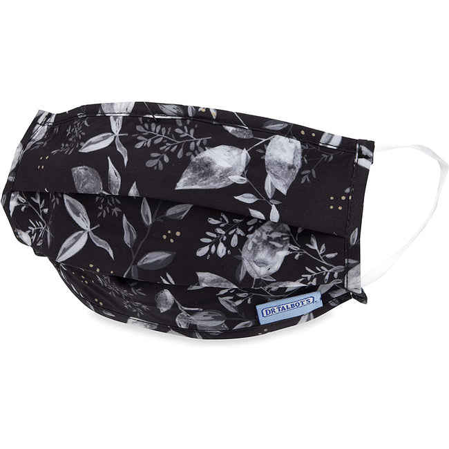 Adult Pleated Cloth Mask - 1 pack - White Leaves on Black - Dr Talbot's US