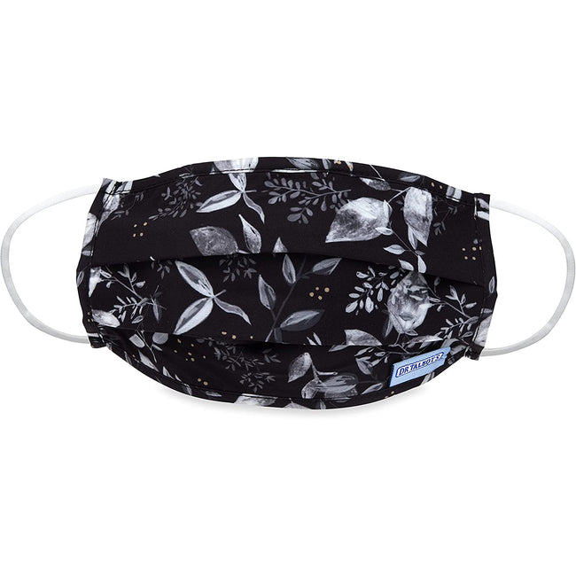 Adult Pleated Cloth Mask - 1 pack - White Leaves on Black - Dr Talbot's US
