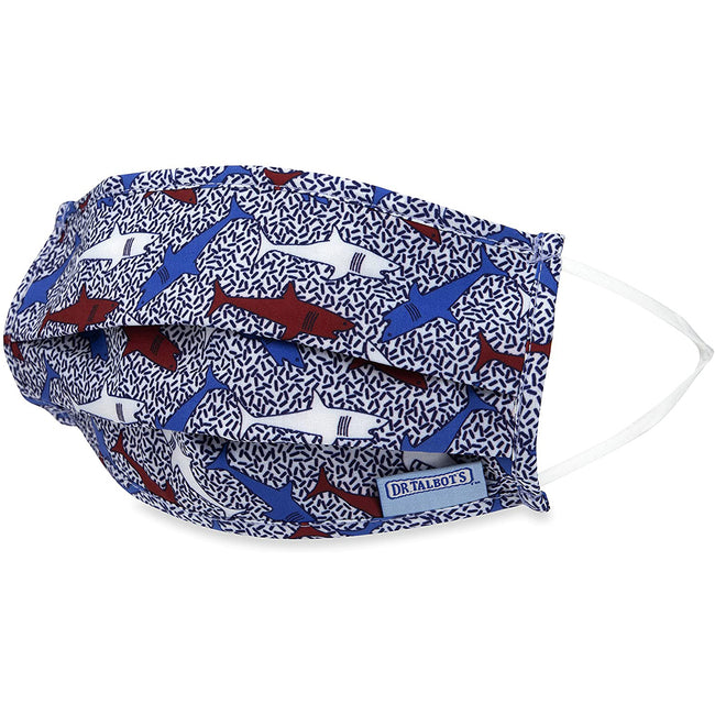 Adult Pleated Cloth Mask - 1 pack - Red, White, & Blue Sharks - Dr Talbot's US