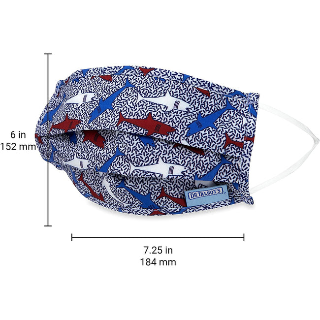 Adult Pleated Cloth Mask - 1 pack - Red, White, & Blue Sharks - Dr Talbot's US