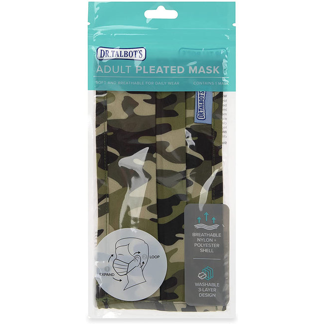 Adult Pleated Cloth Mask - 1 pack - Camo - Dr Talbot's US