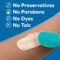 A blue spatula spreads Dr. Talbot's Maximum Strength Diaper Rash Ointment (14 oz) on a person's arm. Text on a blue background: Maximum Strength, No Parabens, No Dyes, No Talc—gentle zinc oxide care shown with matching icons.