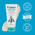Dr. Talbot's Diaper Rash Ointment | Original - 2 oz sits on a blue background with beige ointment behind it. Icons say “Pediatrician Recommended,” “Since 1933,” and “100% Vegan Formula” for zinc oxide rash relief.