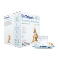 A box of Dr. Talbot’s Soothing Ultra Premium Baby Wipes (8 Packs - 512 Count) is displayed, with an open pack revealing the wipes inside. The packaging features a kangaroo illustration and emphasizes a gentle, naturally inspired formula that is alcohol-free and paraben-free, making it safe for baby’s delicate skin.