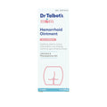 Front of Dr. Talbot’s Mom Pregnancy & Postpartum Hemorrhoid Ointment box shows product name, max strength label, active ingredients, and line art of buttocks. Blue, pink, and white design features this 1 oz lidocaine cream for pregnancy hemorrhoid relief.