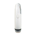 Side view of a white, portable Dr. Talbot’s Portable Nail Trimmer with a power button, clear plastic top, and interchangeable nail trimmer heads.