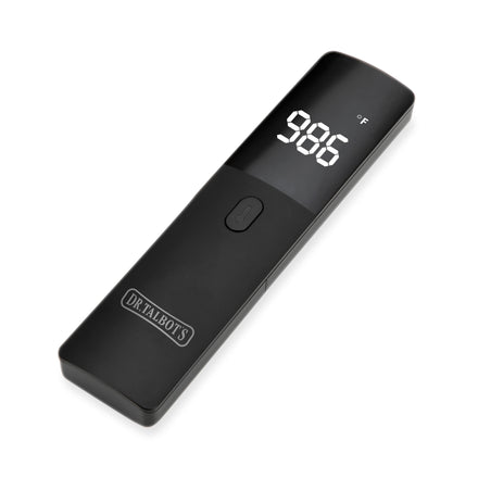 Dr. Talbot’s Infrared Thermometer, in black, displays 98.6°F on its screen and features a single button below the display.