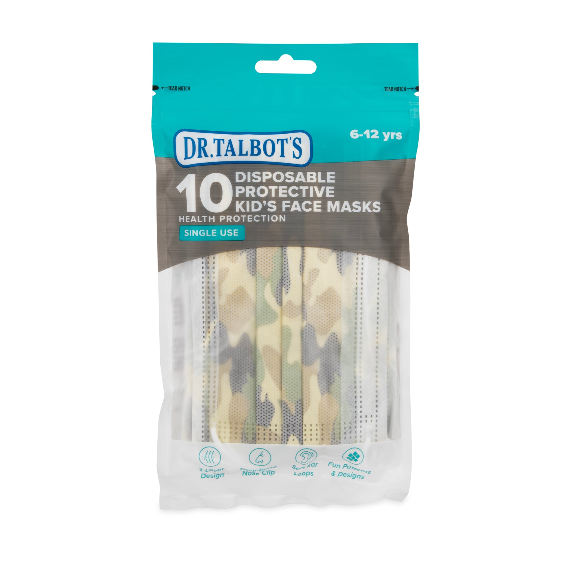 Kid's Face Mask (6 - 12 years) - Camouflage, Skateboards, & Paint Splatter - 10 pack - Dr Talbot's US