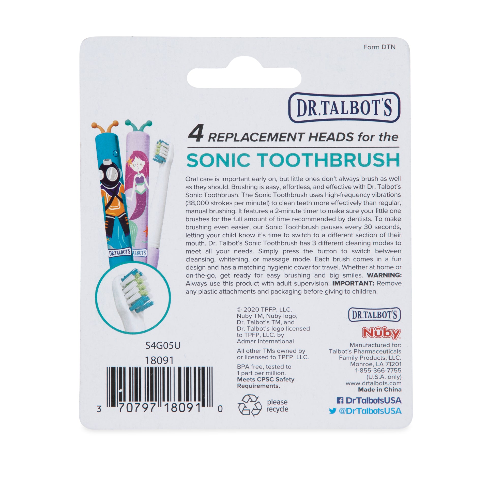 Sonic Toothbrush Replacement Head - 4 pack - Dr Talbot's US