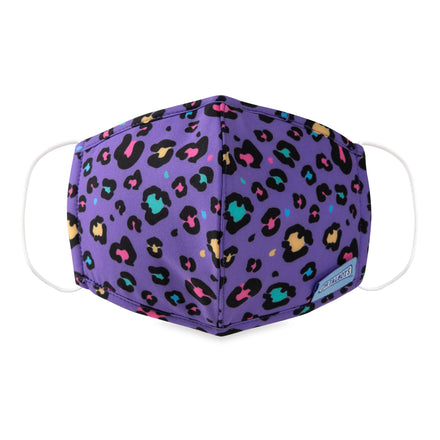 Dr. Talbot's Cloth Face Mask for ages 6-12 features a colorful cheetah spots print on purple with white ear loops; designed as a breathable, reusable mask for kids. Comes in a 1 pack.
