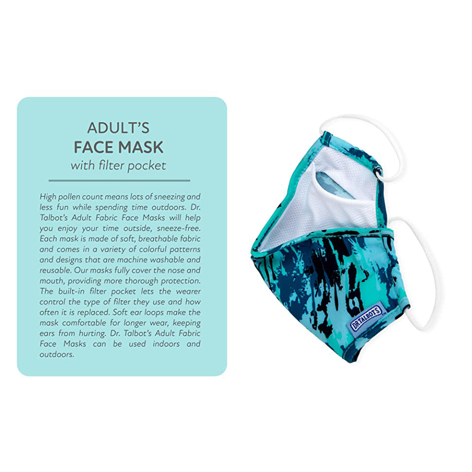 Adult Flat-fold Cloth Mask with Filter Pocket - 1 pack - Blue Paint - Dr Talbot's US