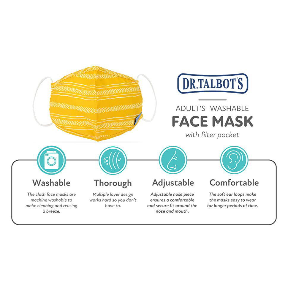 Adult Flat-fold Cloth Mask with Filter Pocket - 1 pack - Yellow Arrows - Dr Talbot's US