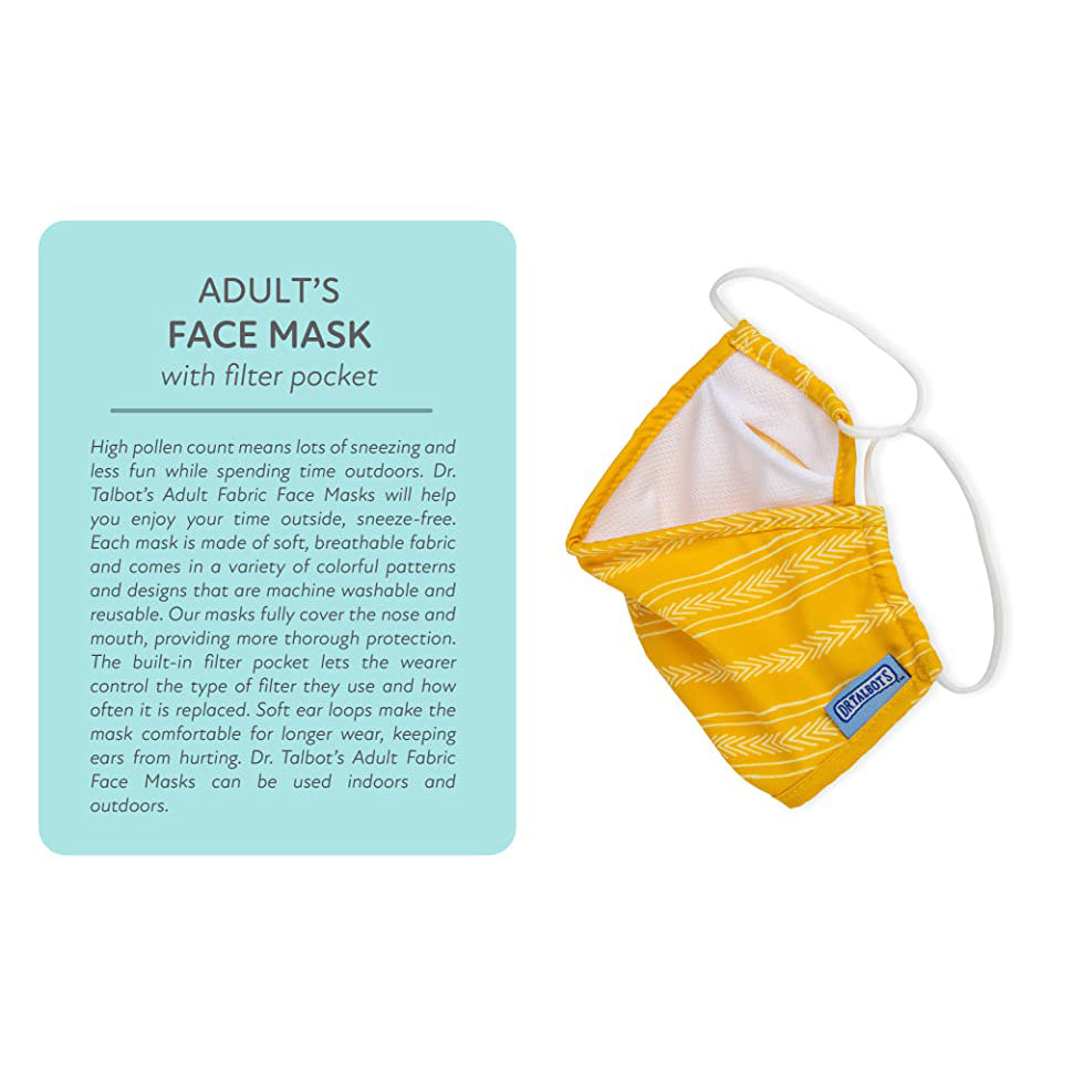 Adult Flat-fold Cloth Mask with Filter Pocket - 1 pack - Yellow Arrows - Dr Talbot's US