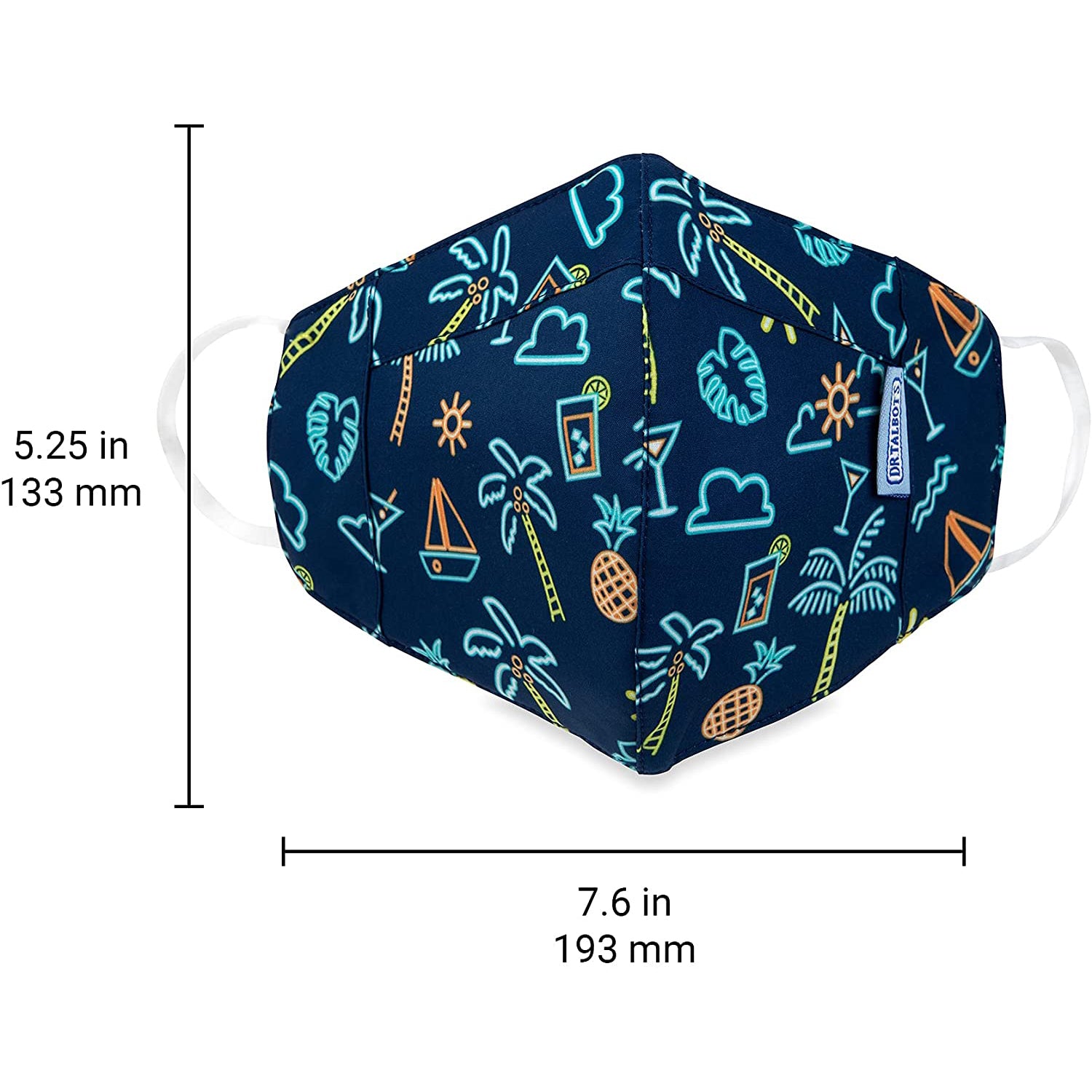 Adult Cup-style Cloth Mask - 1 pack - Tropical Neon Lights - Dr Talbot's US