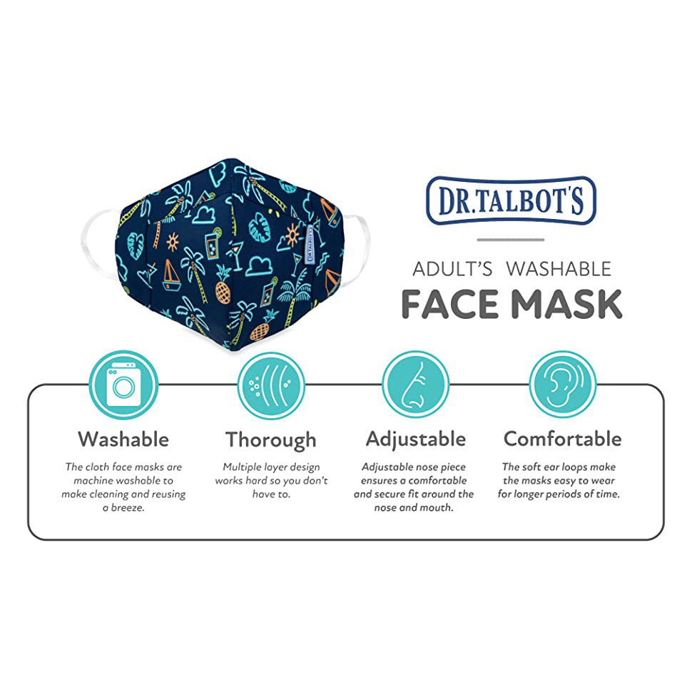 Adult Cup-style Cloth Mask - 1 pack - Tropical Neon Lights - Dr Talbot's US