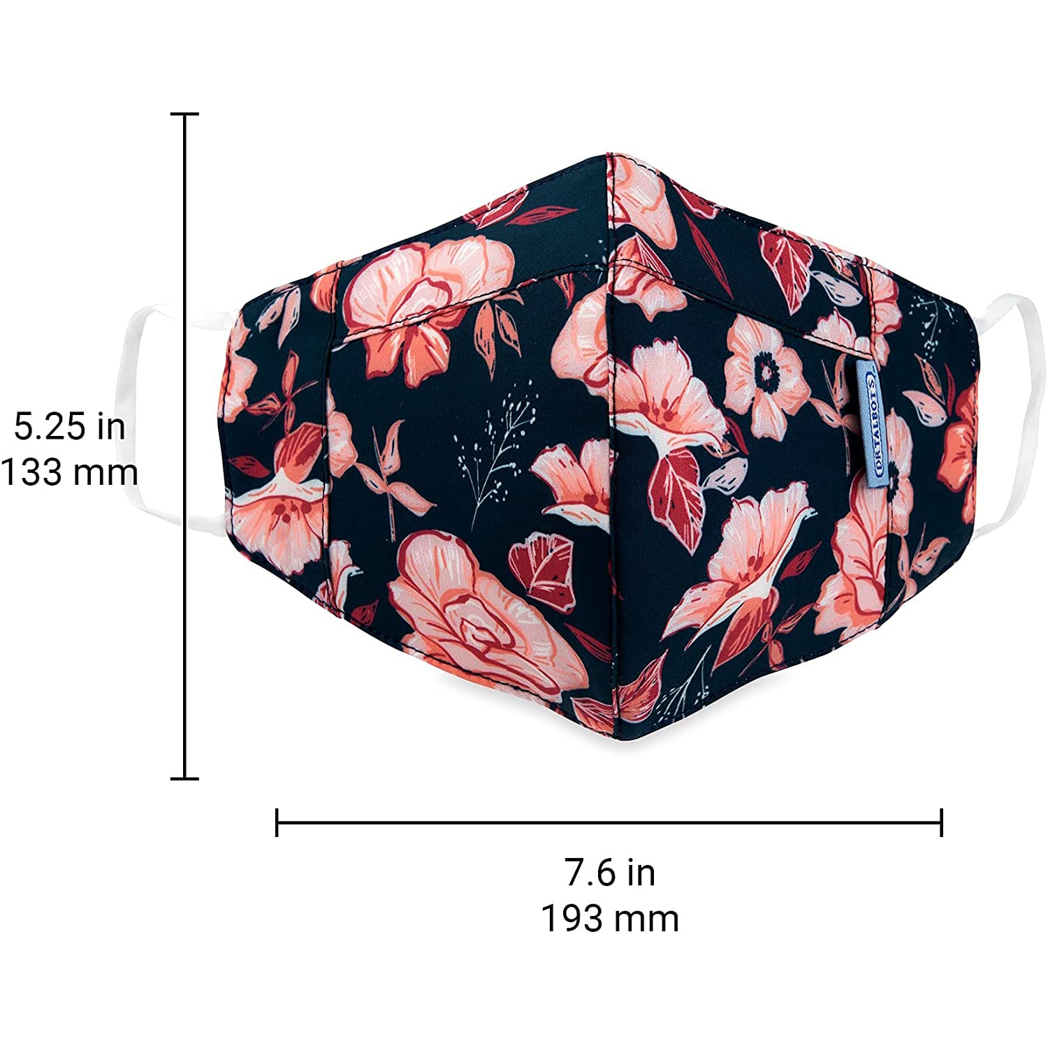 Adult Cup-style Cloth Mask - 1 pack - Pink Flowers on Navy - Dr Talbot's US