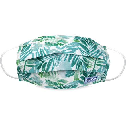 Dr. Talbot's Adult Pleated Cloth Mask - 1 pack - Palms features a breathable design with ear loops and a green and white tropical leaf pattern, plus a small ON TRACKER label on one side.