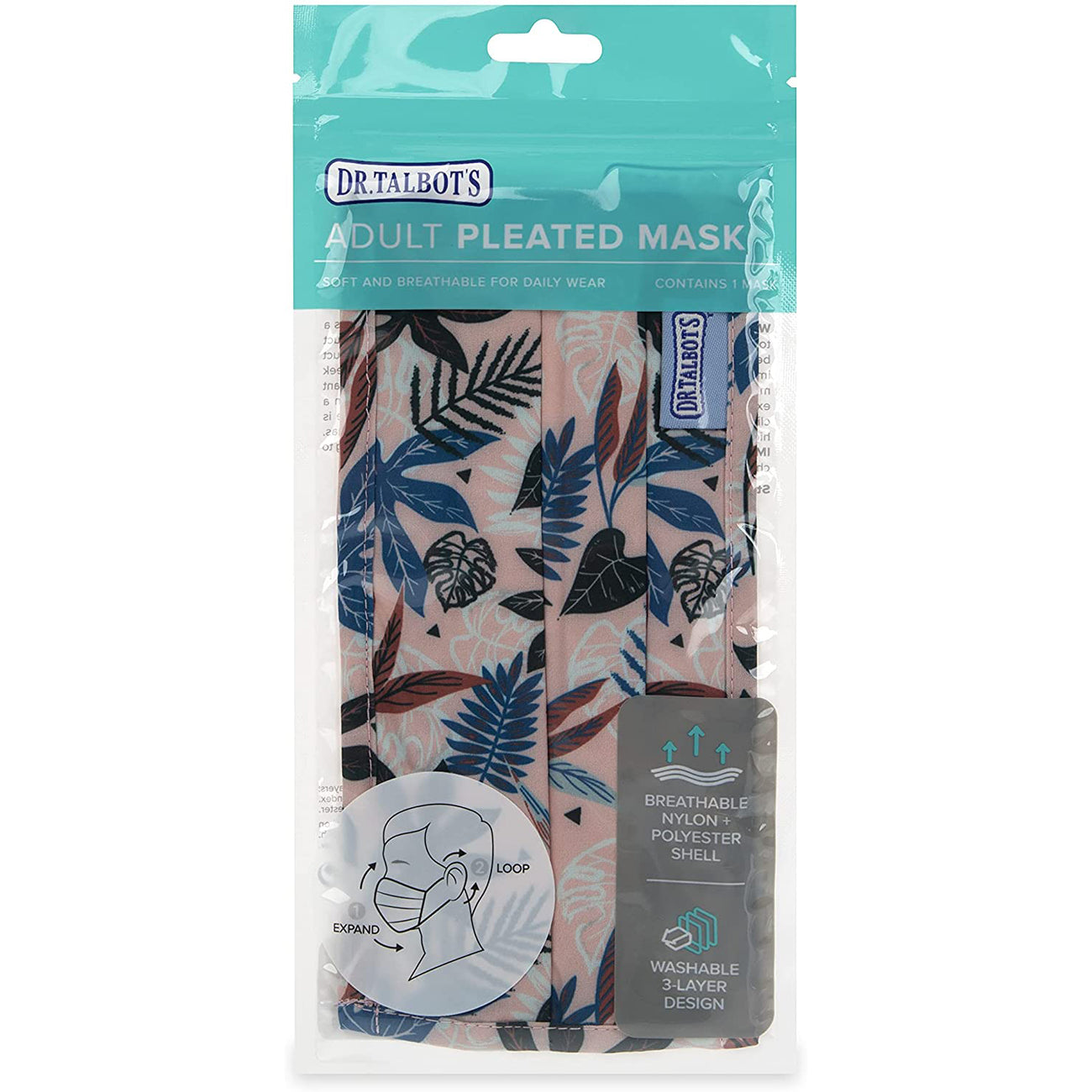 Adult Pleated Cloth Mask - 1 pack - Multi-colored Leaves - Dr Talbot's US