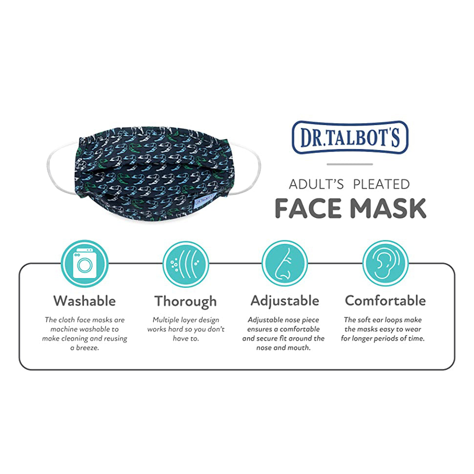 Adult Pleated Cloth Mask - 1 pack - Dinosaur Skulls - Dr Talbot's US