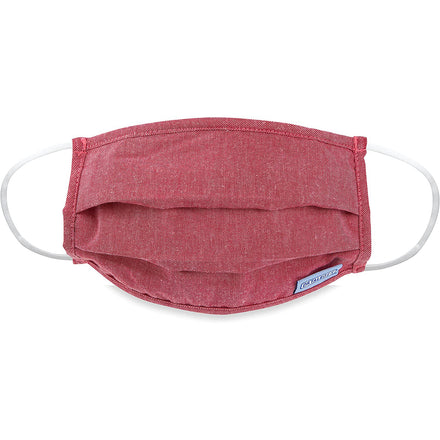 Dr. Talbot's Adult Pleated Cloth Mask (1 pack, Red) features white elastic ear loops, pleats for comfort, a small white side label, and offers a breathable fit.