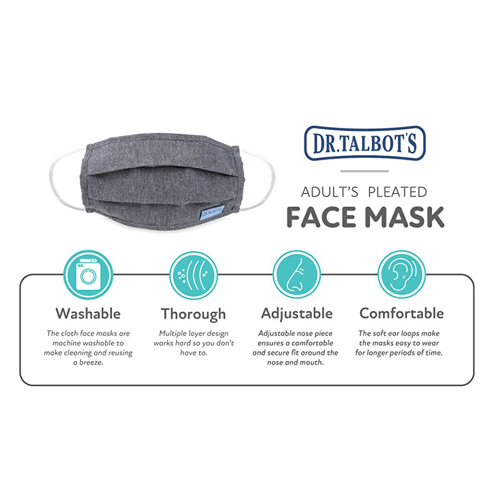 Adult Pleated Cloth Mask - 1 pack - Grey - Dr Talbot's US