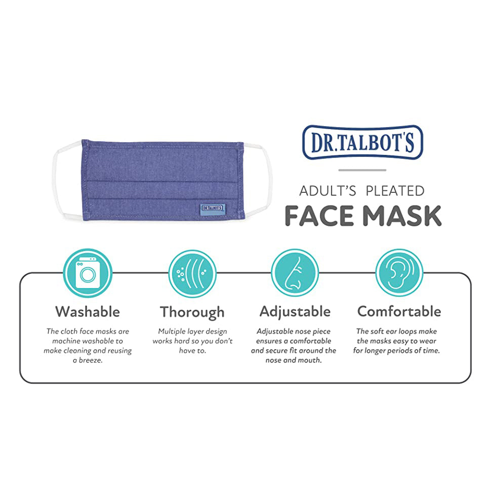 Adult Pleated Cloth Mask - 1 pack - Blue - Dr Talbot's US